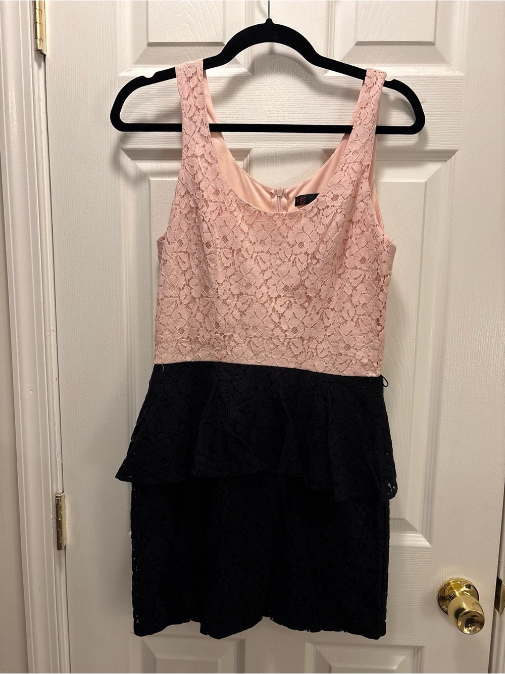 HeartSoul Pink and Black Lace Peplum Mini Dress